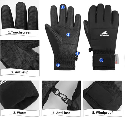 Miniatura 2 de Achiou Guantes de esquí para niños, guantes de nieve impermeables de invierno para niños, guantes de snowboard cálidos para pantalla táctil
