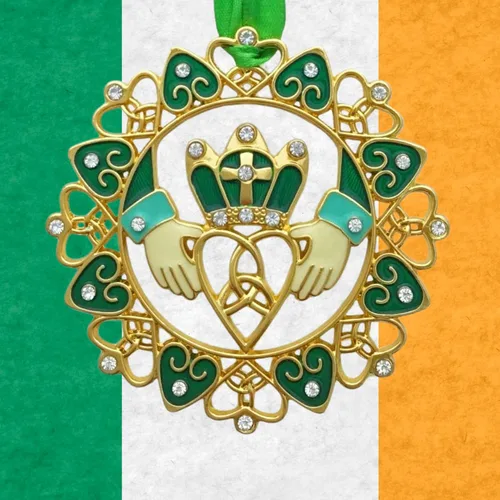 Miniatura 3 de Adornos de Navidad irlandeses – Diseño Claddagh dorado con joyas y esmalte – Caja de regalo con poema irlandés – Bolsa de almacenamiento de regalo
