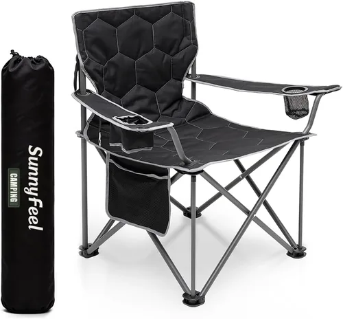 Miniatura 10 de SUNNYFEEL Sillas de campamento para adultos, silla de campamento acolchada de gran tamaño, resistente, 500 libras, silla de césped portátil