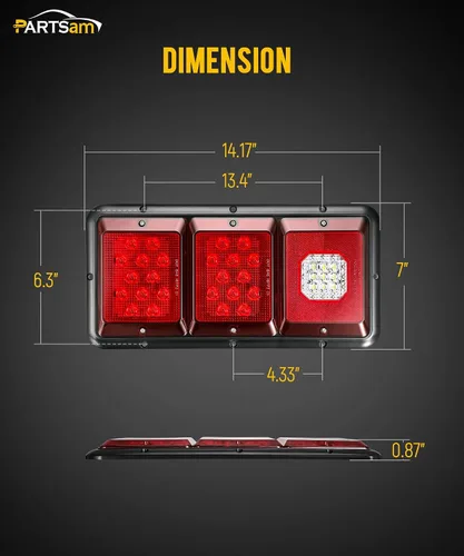 Miniatura 7 de Partsam 2 luces LED de triple cola 45 LED, montaje vertical u horizontal, luces traseras LED rectangulares de montaje vertical u horizontal, luces