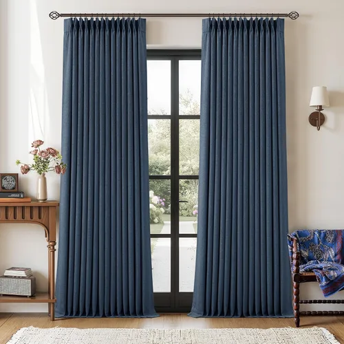 Miniatura 86 de Juego de 2 paneles de cortinas plisadas negras de 80 pulgadas para sala de estar, cortinas plisadas de lino con forro de 80 pulgadas de largo, 100%