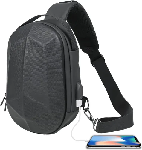 Wzsipod Bolso cruzado de carcasa dura para hombre, mochila impermeable para mujer, mochila de pecho para senderismo casual con puerto de carga USB y