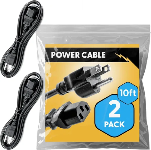 Miniatura 10 de Cable de alimentación universal de 6 pies aprobado por UL (paquete de 2) - Cable de monitor de computadora IEC C13 a NEMA 5-15P para departamentos