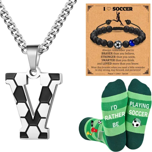 Miniatura 27 de Soccer Gifts Set A-Z Letter Soccer Necklace for Men Novelty Soccer Socks&Soccer Bracelets for Soccer Lovers