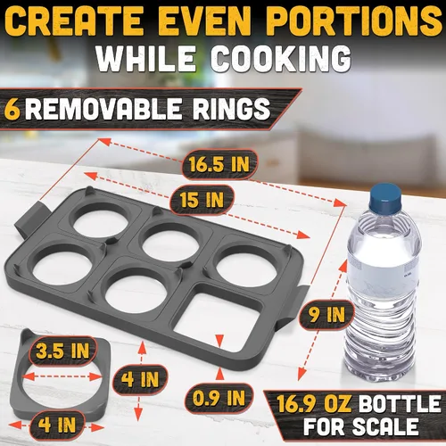Miniatura 2 de Anillos de silicona para huevos para plancha y parrilla superior plana, bandeja de molde de barbacoa de 16.5 x 9 pulgadas con 6 formas redondas
