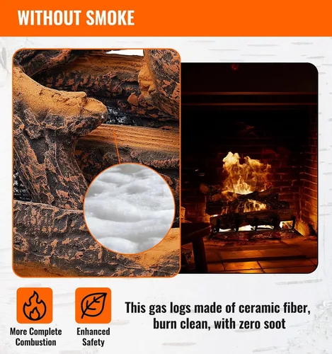 Miniatura 3 de Troncos de cerámica para chimeneas de gas, troncos realistas de 6 piezas para hogueras al aire libre, juego de madera falsa artificial