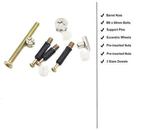 Miniatura 2 de Juego de 90 tornillos para cuna, tornillos de conexión para muebles, tuercas surtidas, tornillos hexagonales, ajuste de leva, clavija, preinserción