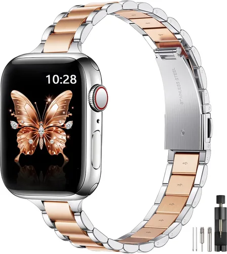 Miniatura 13 de WFEAGL Correas delgadas de metal compatibles con Apple Watch de 1.65, 1.57, 1.5, 1.46 pulgadas (Series 11 10) para mujeres, pulseras delgadas
