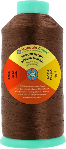 Miniatura 137 de Mandala Crafts - Hilo de nailon para coser cuero, tapicería, mezclilla y para trenzar el pelo; resistente, 1500 yardas, tamaño 69 T70 Marrón