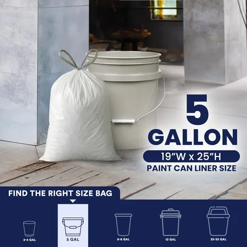 Miniatura 3 de Plasticplace Bolsas de basura de 5 galones – Forro blanco para bolsas de basura con cordón, 19 x 25 pulgadas (100 unidades) – Duraderas, a prueba