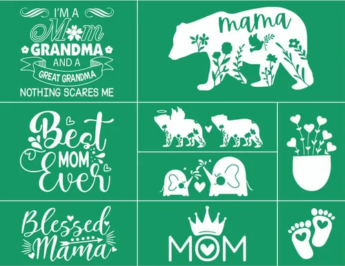 Miniatura 10 de DGAGA 16 plantillas de pantalla de seda para papá y mamá y pasta de tiza, mini espátulas de serigrafía, plantillas reutilizables para manualidades