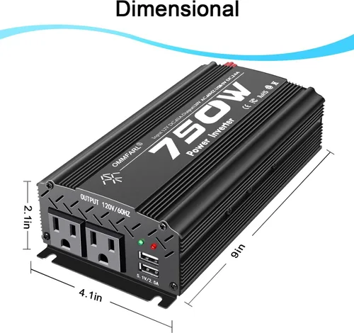 Miniatura 5 de Inversor de corriente de onda sinusoidal modificada de 750 W, CC 12 V a CA 110 V, pico de 1500 vatios, adaptador de inversor de enchufe