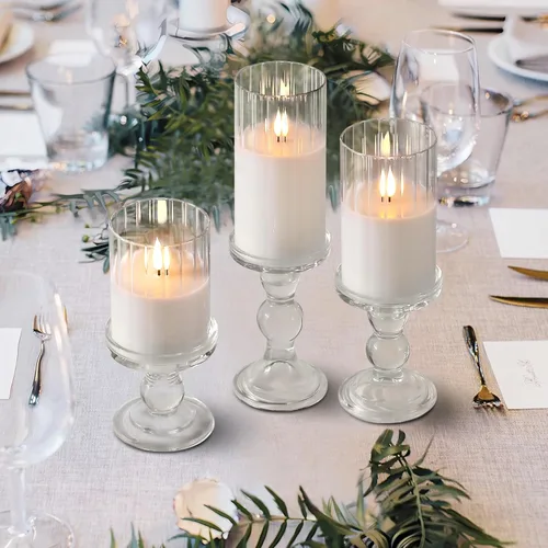 Miniatura 6 de Rhytsing Velas LED de vidrio acanalado transparente que funcionan con pilas con control remoto, juego de velas blancas sin llama con temporizador