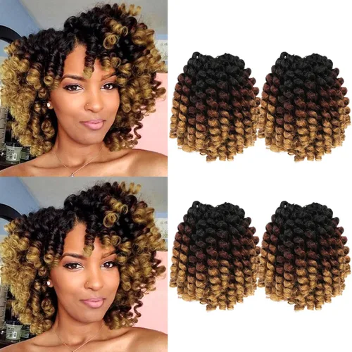 Miniatura 11 de Cabello Jamaicano de ganchillo para mujeres negras, 4 paquetes de 72 raíces, color negro natural, rizos de ganchillo corto preanudado