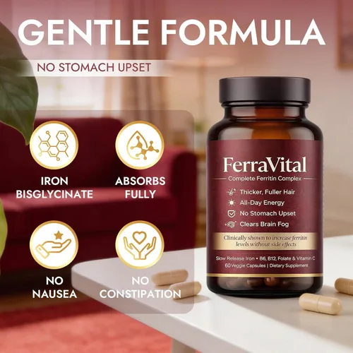 Miniatura 7 de Suplemento de hierro de apoyo de ferritina para mujeres, soporta niveles saludables de hierro y energía, con glicina ferrosa, vitamina C, B12, B6
