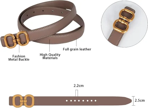 Miniatura 300 de Cinturón de cuero clásico con hebilla de metal para mujer con vestido de jeans