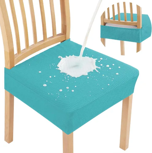 Miniatura 32 de Smiry Juego de 4 fundas de asiento impermeables para sillas de comedor, tela jacquard elástica, extraíble y lavable, fundas protectoras de asiento