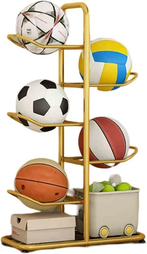 Miniatura 4 de Estante de almacenamiento de equipo deportivo de 5 bolas con soporte para bolas, estante de almacenamiento de pelotas deportivas, soporte vertical