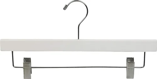 Percha de madera blanca para pantalones con clips de cojín ajustables, caja de 50 perchas de fondo de madera plana con gancho giratorio cromado para