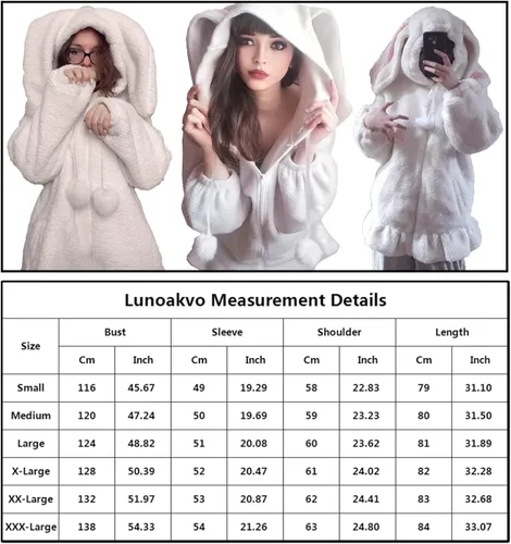 Miniatura 5 de Sudadera con capucha para mujer, con orejas de conejo, de manga larga, mullida, mullida, con capucha, abrigos