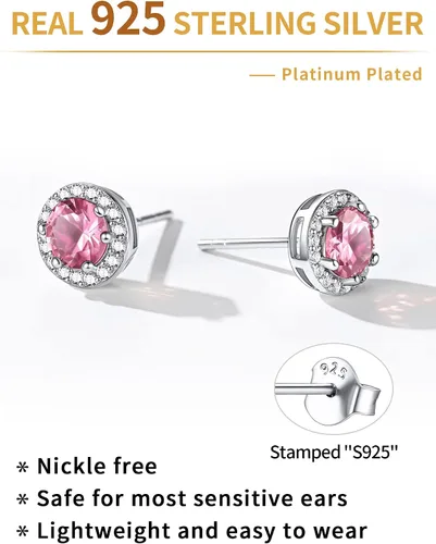 Miniatura 6 de ChicSilver Aretes de plata de ley 925 con forma de corazón, redondo, pera, esmeralda, piedra natal con halo para mujer, joyería de cumpleaños
