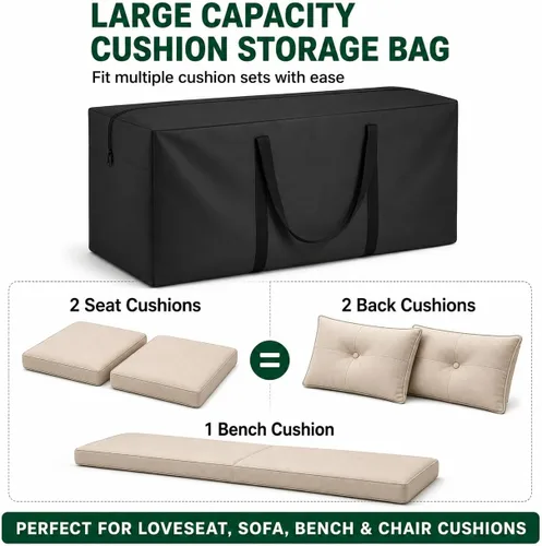 Miniatura 2 de Bolsa de almacenamiento para cojines 420D impermeable de 68 pulgadas de largo, rectangular, para exteriores, bolsa de almacenamiento para cojines