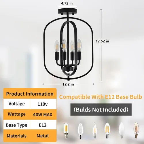 Miniatura 2 de Lámpara de techo negra de montaje empotrado, 4 luces, luces de techo semiempotradas, accesorios de iluminación de cocina, lámpara industrial moderna
