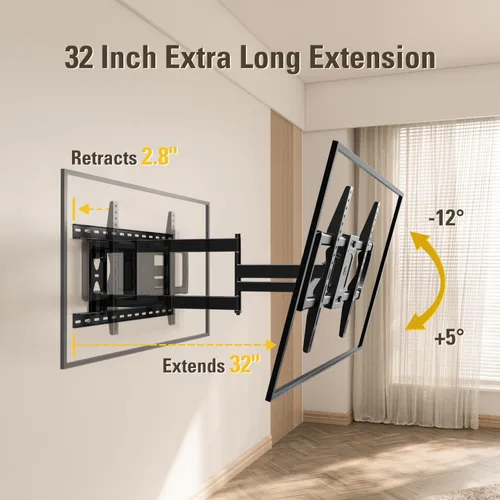 Miniatura 5 de Mounting Dream Soporte de pared para TV de brazo largo para TV de 37 a 75 pulgadas, soporte de pared de TV de esquina con extensión de 32 pulgadas