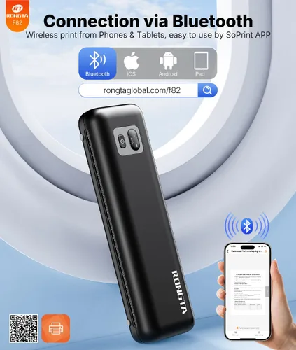 Miniatura 2 de Rongta Impresoras portátiles inalámbricas para viajes, impresora térmica sin tinta Bluetooth para uso escolar/oficina/hogar, compatible con papel