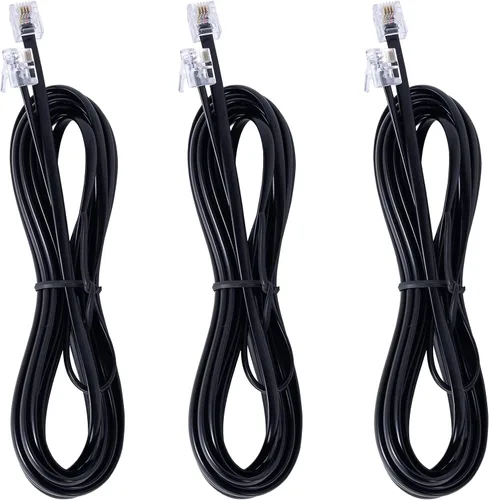 Paquete de 3 cables RJ11 para teléfono fijo - Cable de teléfono de 6 pies - Macho a Macho para teléfono fijo y fax - Negro