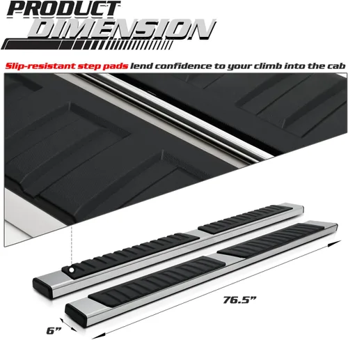 Miniatura 4 de M-Auto Estribos de 6.75 pulgadas, barras laterales compatibles con Chevy Silverado GMC Sierra 1500 2500HD 3500HD 2019-2025, cabina extendida, barras