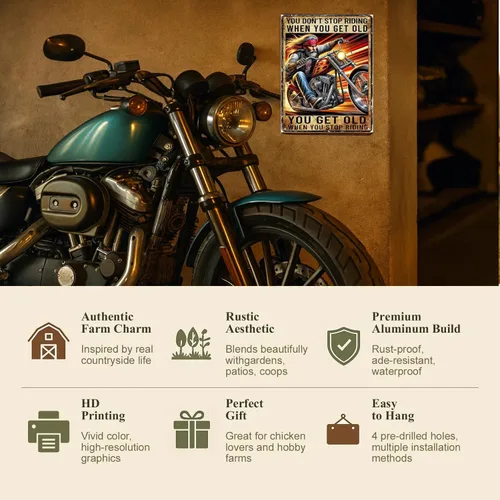 Miniatura 4 de Letrero de metal para motocicleta, regalos para jinetes, hombres, «You Don't Stop Riding When Get Old Wall Art Decor Rider Tin Garage Signs Man Cave