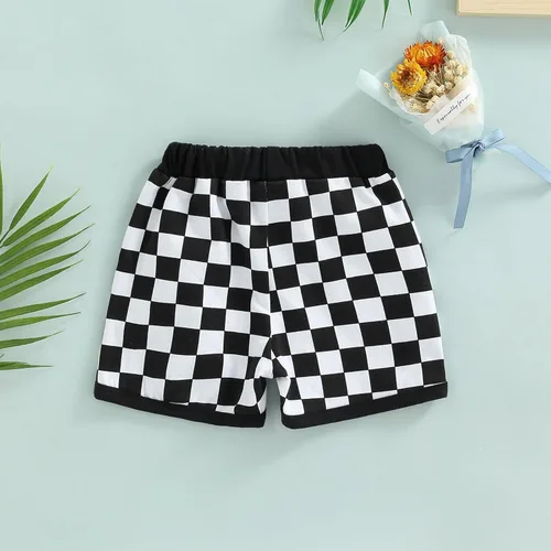 Miniatura 4 de Pantalones cortos de verano para bebé, con estampado a cuadros, de algodón, casuales, cintura elástica, pantalones cortos para correr