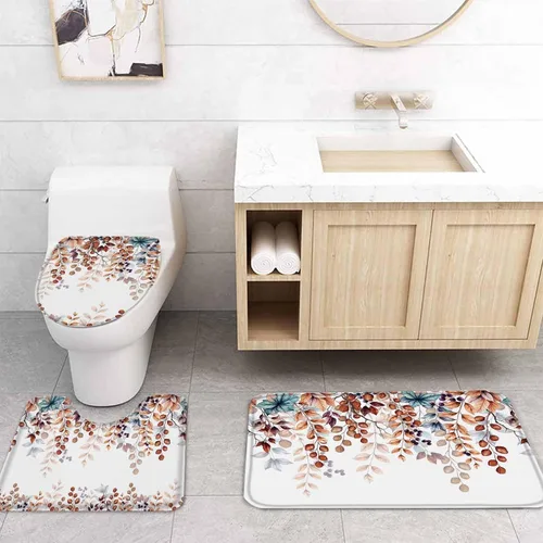 Miniatura 4 de Juego de baño de Acción de Gracias con cortina de ducha, alfombra y accesorios, cortina de bañera de 72 x 72 pulgadas de largo con alfombra de baño