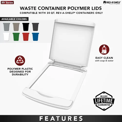 Miniatura 6 de Tapa para cubo de basura de 35 cuartos de galón, de la marca Rev-A-Shelf plateado
