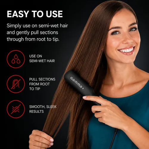 Miniatura 4 de GAMMA+ Cepillo de cerámica y turmalina para alisar el cabello con tecnología Cool Touch, antiencrespamiento, peinado rápido, cerdas frescas al