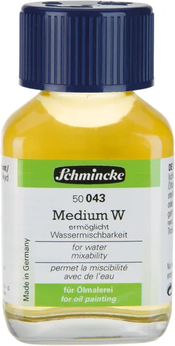 Schmincke - Medio W, 2.0 fl oz, 50043025, líquido, hace que los colores al óleo se mezclen en agua, aumenta el brillo y la transparencia, inodoro