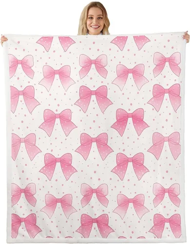 Miniatura 24 de Manta de franela de forro polar con lazos rosados femeninos de 40 x 50 pulgadas, manta mullida de corazones para el día de San Valentín para sofá