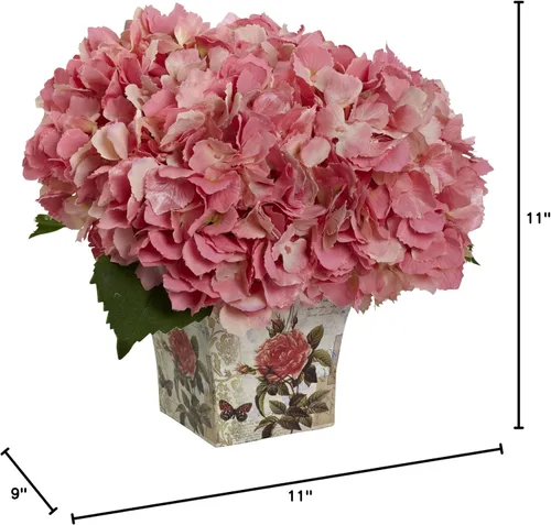 Miniatura 2 de Nearly Natural Arreglo de seda de hortensias con maceta floral