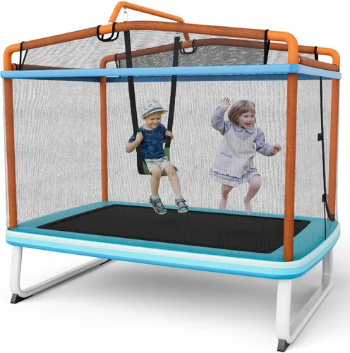 Giantex - Cama elástica de 6 pies rectangular con columpio, cama elástica mini para niños aprobada por ASTM con red, barra horizontal, cierres de