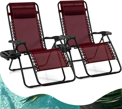 Miniatura 19 de Goplus Sillas de salón Zero Gravity, reclinables plegables ajustables en 160° con almohada y soporte para tazas, cómodas sillas de descanso de 350