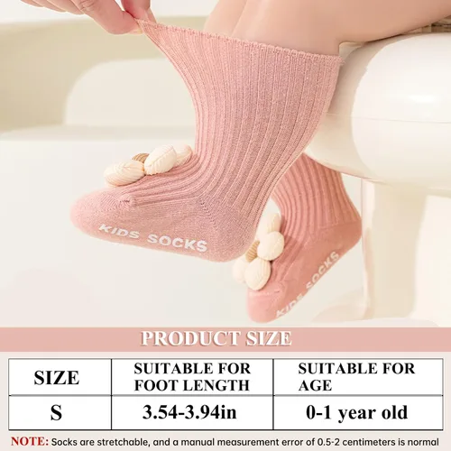 Miniatura 6 de 4 pares de calcetines antideslizantes para niños pequeños con agarres, calcetines de flores para bebé, niños y niñas, calcetines antideslizantes