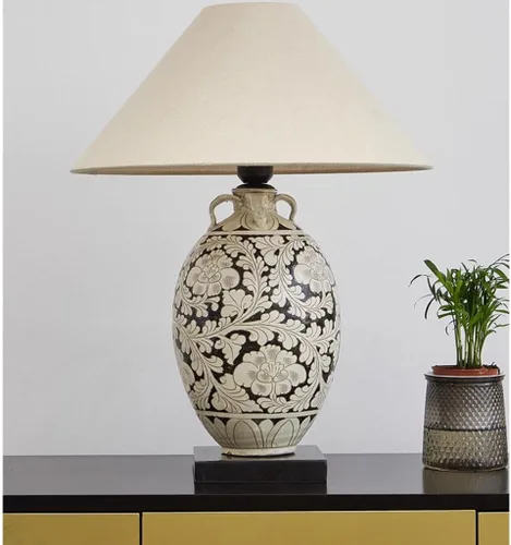 Miniatura 6 de Lámpara para escritorio, sala de estar, estudio, sala de té, lámpara de mesa decorativa de cerámica, estilo retro Wabi-sabi, lámpara de mesa