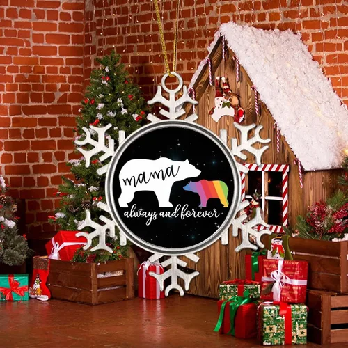 Miniatura 5 de Mama Bear Always and Forever - Adornos de Navidad LGBT para niños, regalo del mes del orgullo, orgullo lesbiano, recuerdo de Navidad, copos de nieve