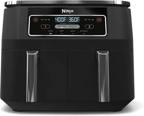 Ninja Foodi - Freidora de aire 4 en 1 de 8 cuartos de galón con tecnología DualZone, 4 funciones, acabado inteligente, asar, freír al aire, Negro