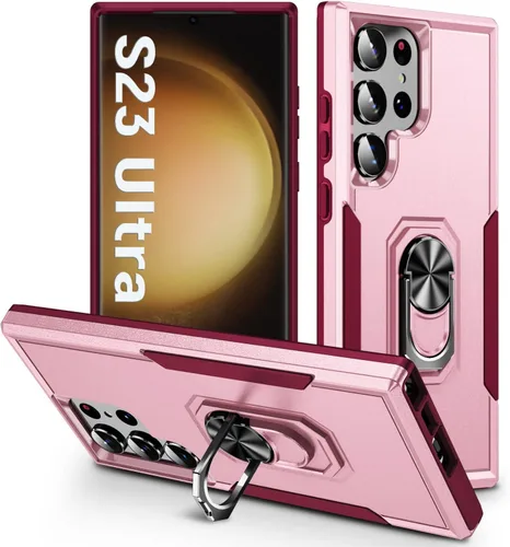 Miniatura 30 de Funda protectora diseñada para Galaxy S23 con soporte, a prueba de caídas militares, a prueba de golpes, a prueba de polvo, para Samsung S23, rosa