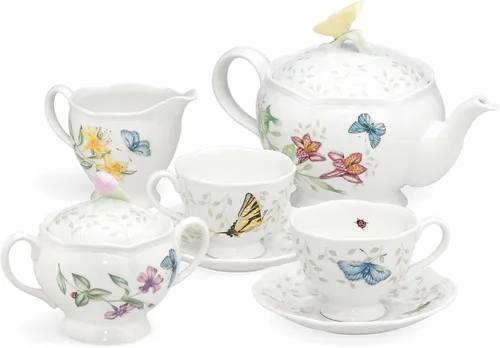 Lenox Butterfly Meadow - Juego de té de 8 piezas, servicio para 2, color blanco