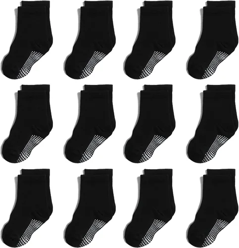 Miniatura 43 de Calcetines antideslizantes con agarre para tobillos, paquete de 12 unidades para niños pequeños, niños y niñas, lindos calcetines de algodón