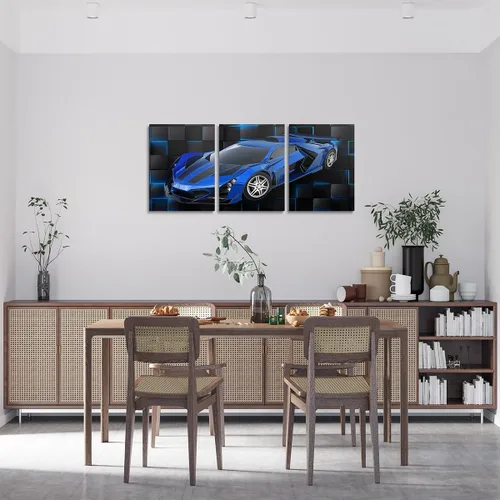 Miniatura 2 de Feelyou Cuadro azul de carreras para pared, 12 x 16 pulgadas, 3 piezas de autos deportivos de velocidad, lienzo para decoración de pared, diseño