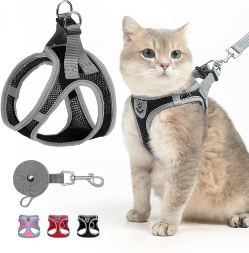 Miniatura 8 de SCENEREAL Juego de arnés y correa para gatos, a prueba de escape, arnés ajustable de malla de aire suave para gatitos para niñas y niños, gatos Negro